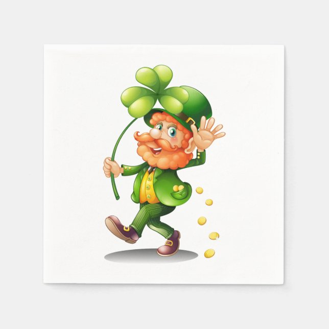 St. Patrick's Day Leprechaun och Guld Mynt Pappersservett (Framsidan)
