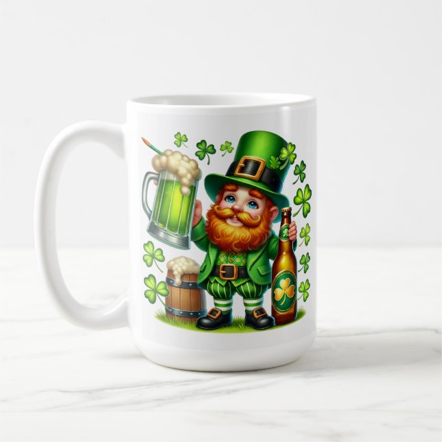 St. Patrick's Day Leprechaun Öl Design-65218 Kaffemugg (Vänster)