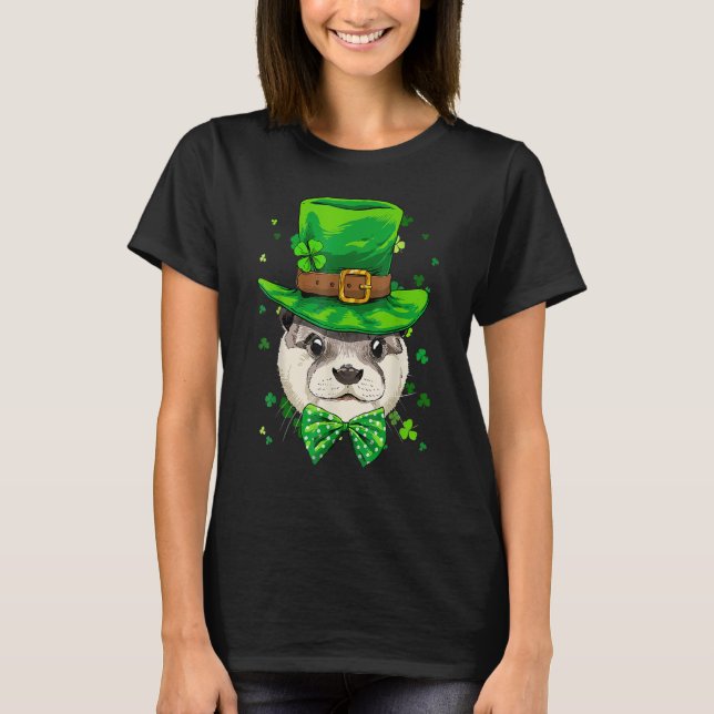St Patrick's Day Leprechaun Otter Shamrock Otter I T Shirt (Framsida)