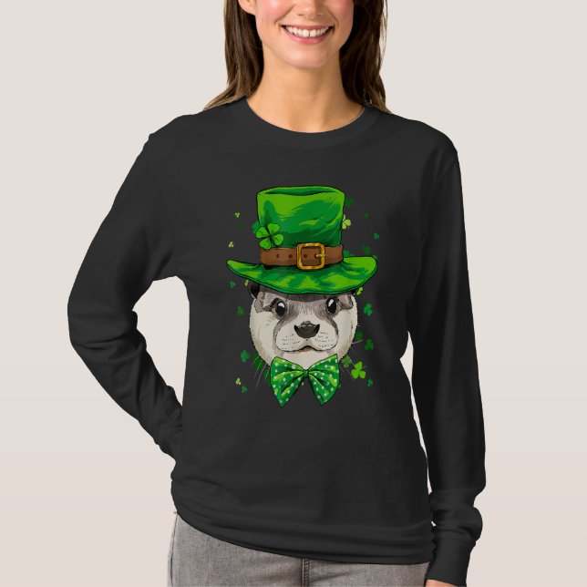 St Patrick's Day Leprechaun Otter Shamrock Otter I T Shirt (Framsida)