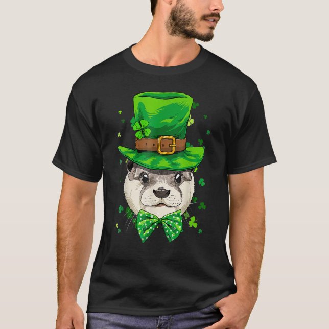 St Patrick's Day Leprechaun Otter Shamrock Otter I T Shirt (Framsida)