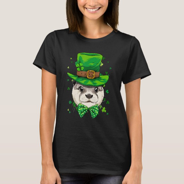 St Patrick's Day Leprechaun Otter Shamrock Otter   T Shirt (Framsida)