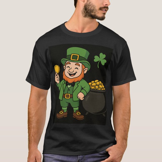 St. Patricks Day Leprechaun & Pot of Gold T-Shirt (Framsida)