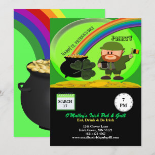 St patrick's day Leprechaun, Pot of Guld, Shamrock Inbjudningar