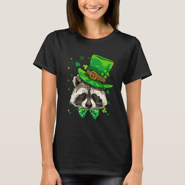 St Patrick's Day Leprechaun Raccoon Shamrock Irish T Shirt (Framsida)