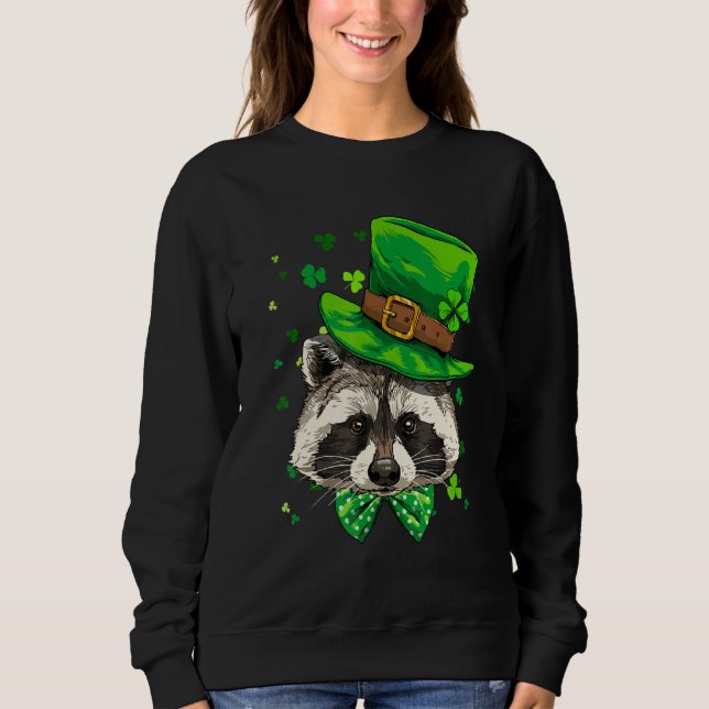 St Patrick's Day Leprechaun Raccoon Shamrock Irish T Shirt (Framsida)