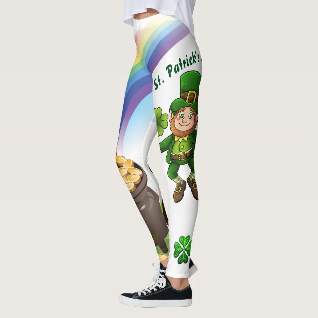 St. Patrick's Day Leprechaun Rainbow Pot of Guld Leggings (Vänster)