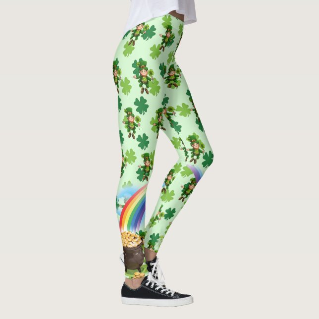 St. Patrick's Day Leprechaun Rainbow Shamrocks Leggings (Höger)