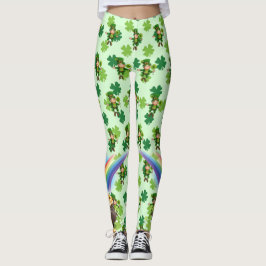 St. Patrick's Day Leprechaun Rainbow Shamrocks Leggings