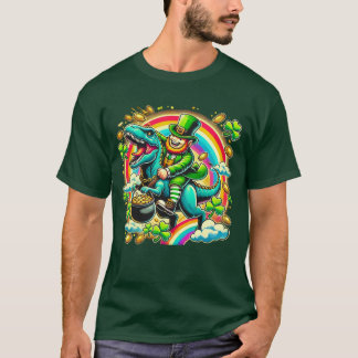 St. Patrick's Day Leprechaun Riding Dinosaur Shirt T