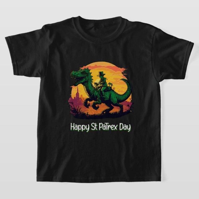 St patricks day Leprechaun Riding Dinosaur T Shirt (Laydown)