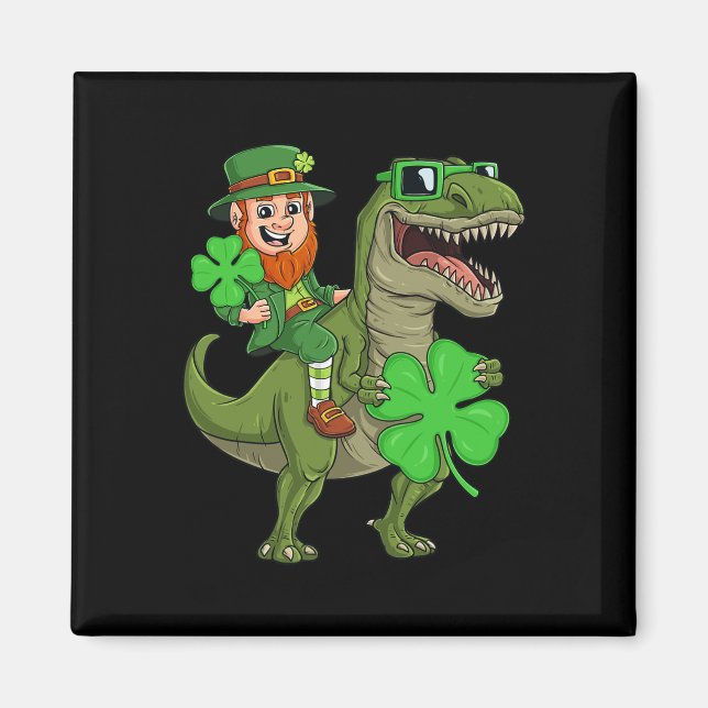 St patricks day Leprechaun Riding T Rex Roligt Din Magnet (Framsidan)