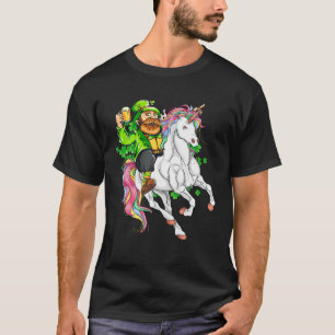 St patricks day Leprechaun Riding Unicorn Funny Le T Shirt