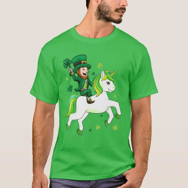 St patrick's day Leprechaun Riding Unicorn Leprico T Shirt (Framsida)