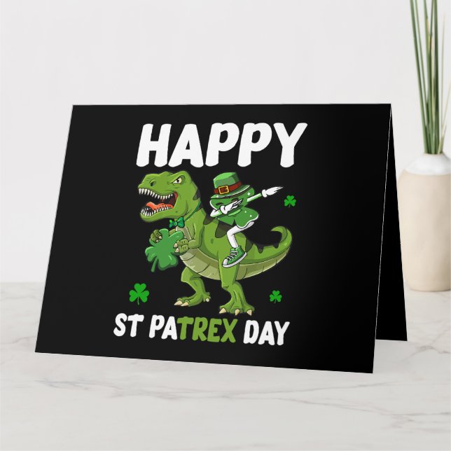 St Patricks Day Leprechaun Ridning Dinosaur Presen Kort (Framsida)