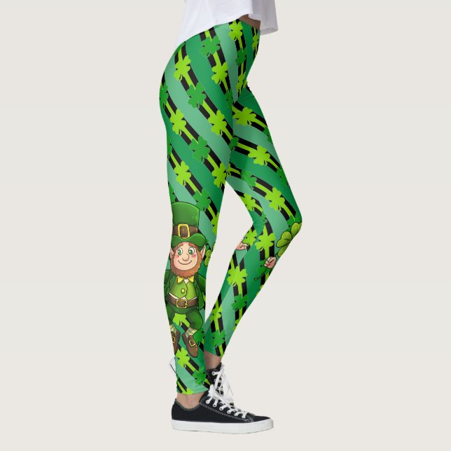 St. Patrick's Day Leprechaun Shamrock Grönt Black Leggings (Höger)