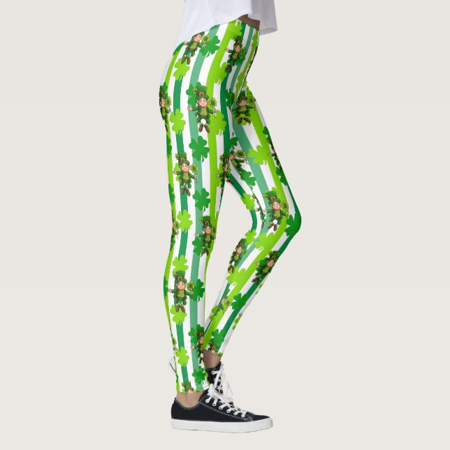 St. Patrick's Day Leprechaun Shamrock Grönt Black Leggings (Höger)