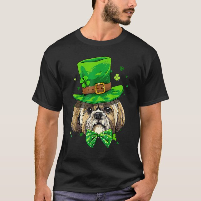 St Patrick's Day Leprechaun Shamrock Shih Tzu Iris T Shirt (Framsida)