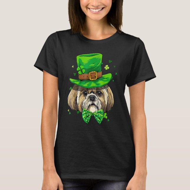 St patrick's day Leprechaun Shamrock Shih Tzu Iris T Shirt (Framsida)