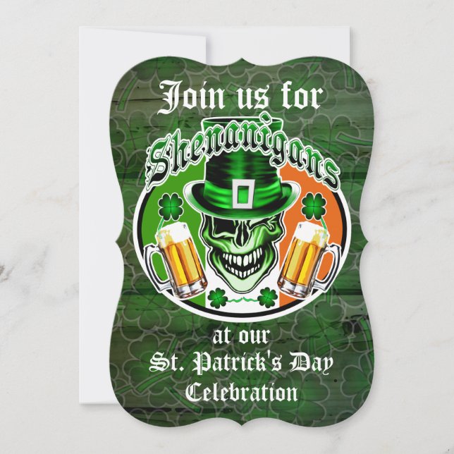 St. Patrick's Day Leprechaun Skull: Shenaniganer Inbjudningar (Framsida)