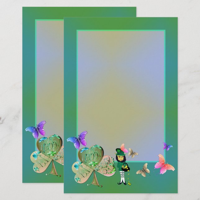 St. Patrick's Day Leprechaun Stationery Brevpapper (Fram/baksida)