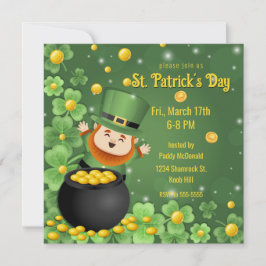St. Patricks Day Leprechauns Shamrock & Guld Inbjudningar