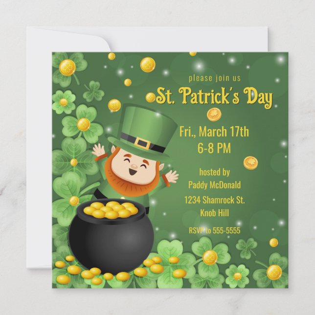 St. Patricks Day Leprechauns Shamrock & Guld Inbjudningar (Framsida)
