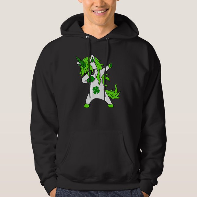 St Patricks Day Lepricorn Dabbing Unicorn Hoodie (Framsida)