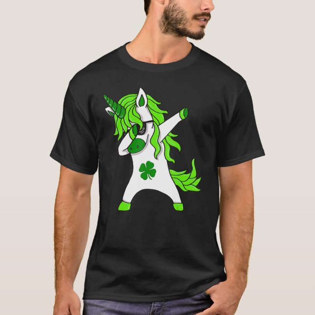 St Patricks Day Lepricorn Dabbing Unicorn T Shirt (Framsida)