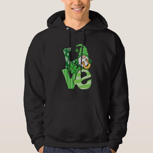 St Patrick's Day Love Gnomes Shamrock Horseshoe Ir Hoodie (Framsida)