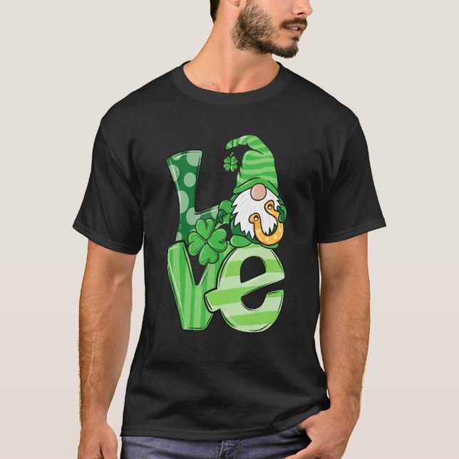 St Patrick's Day Love Gnomes Shamrock Horseshoe Ir T Shirt (Framsida)
