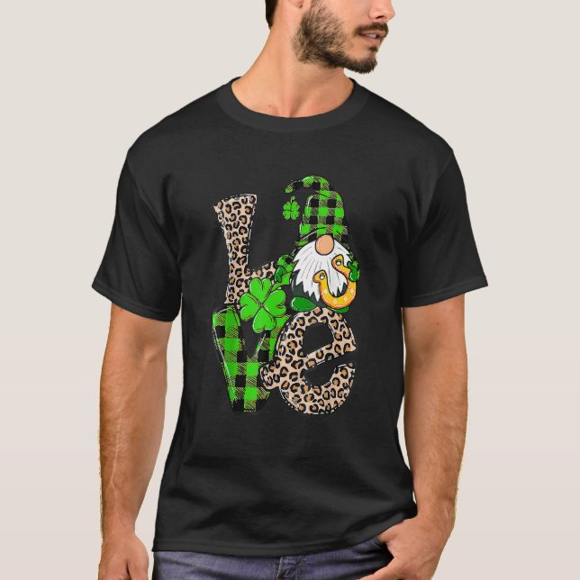 St Patrick's Day Love Gnomes Shamrock Horseshoe Ir T Shirt (Framsida)