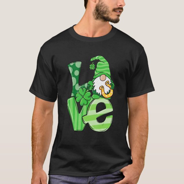 St Patrick's Day Love Gnomes Shamrock Horseshoe Ir T Shirt (Framsida)