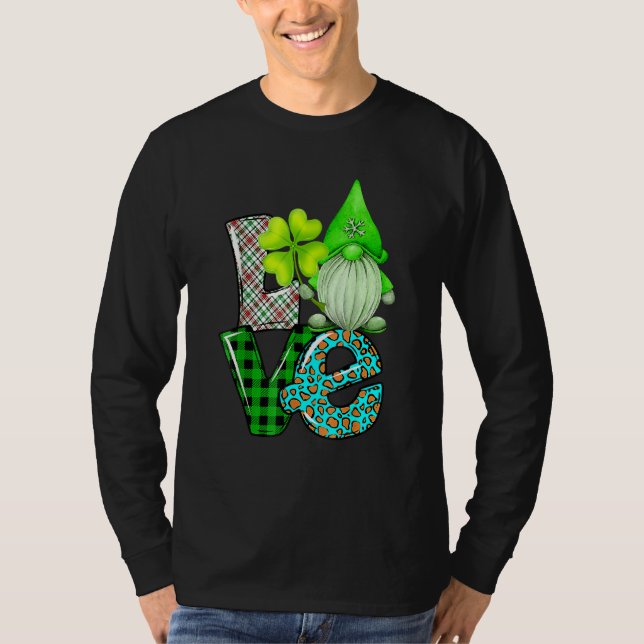 St Patrick's Day LOVE Gnomes Shamrock Leopard T Shirt (Framsida)