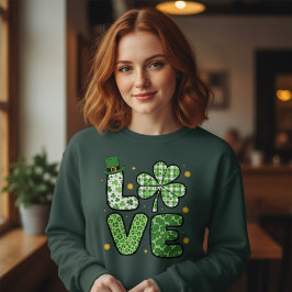 St. Patrick's Day LOVE Green Mixed Patterns Clover T Shirt