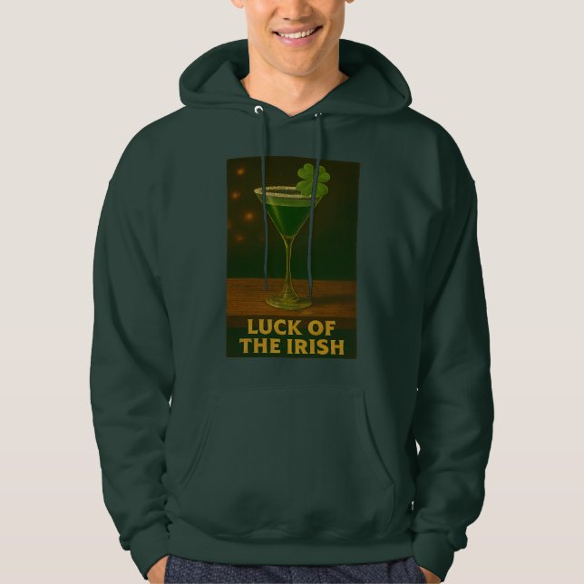 St. Patrick's Day Luck Of The Irish Clover Martini Hoodie (Framsida)