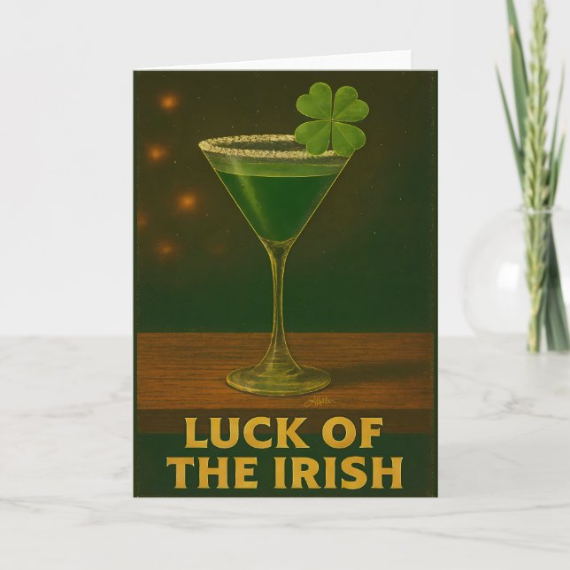 St. Patrick's Day Luck Of The Irish Clover Martini Kort (Framsida)