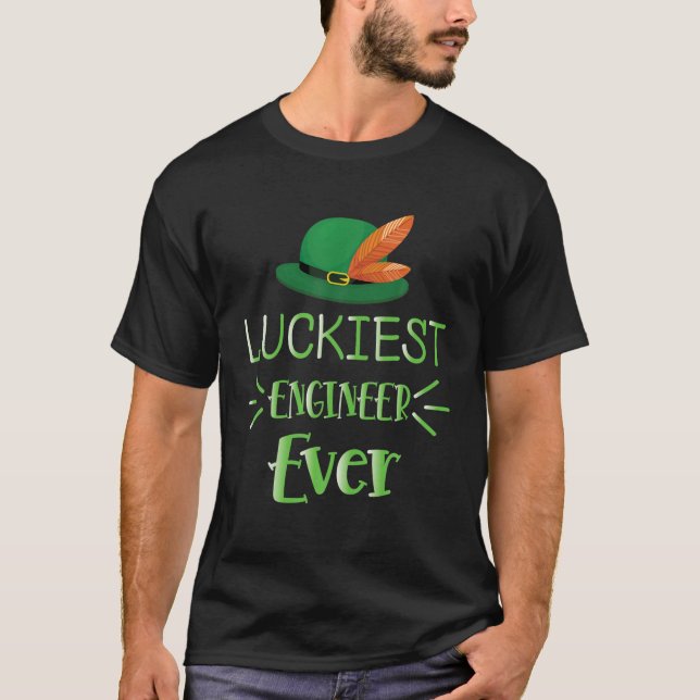 St patrick's day Luckiest Ingenjör någonsin Shamro T Shirt (Framsida)