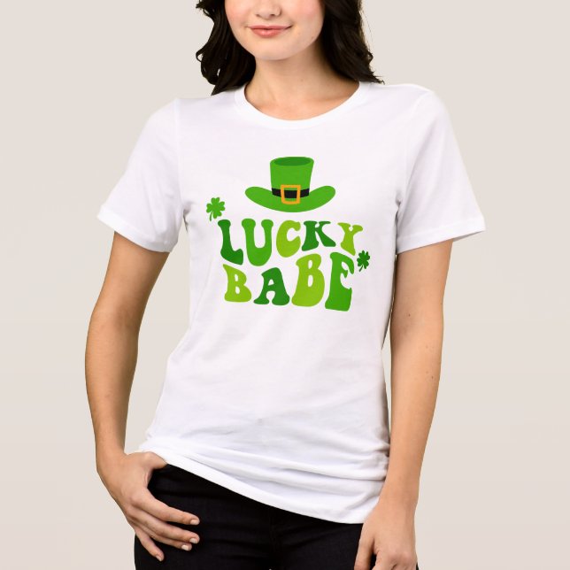 St patricks day Lucky Babe Grönt Shamrocks Irish T Shirt (Framsida)