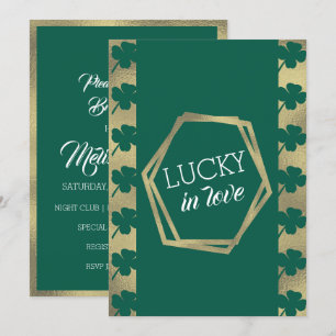 St. Patricks Day Lucky Bröllopsdusch Grön Guld Inbjudningar
