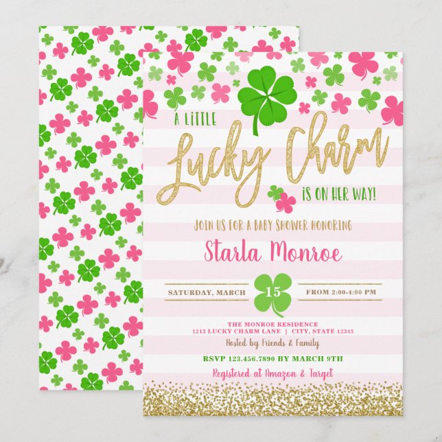 St patrick's day Lucky Charm Baby Shower Inbjudningar (Fram/baksida)