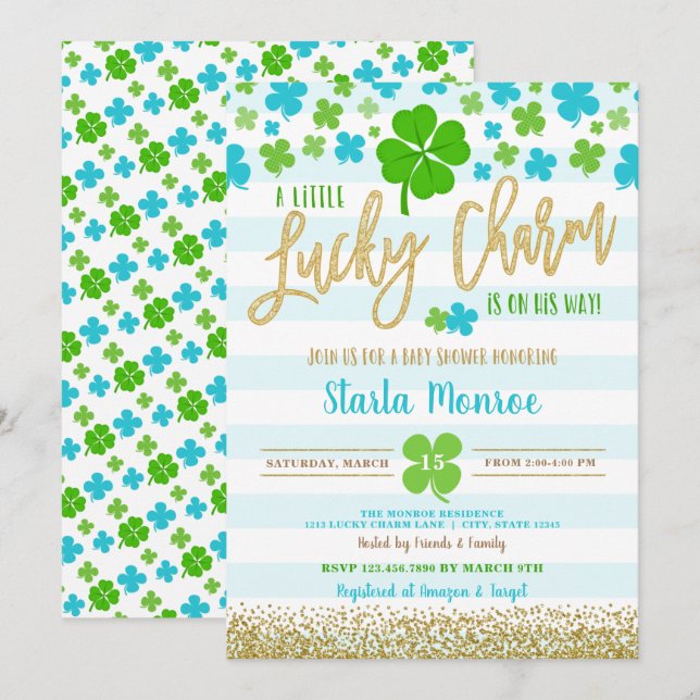 St patrick's day Lucky Charm Baby Shower Inbjudningar (Fram/baksida)