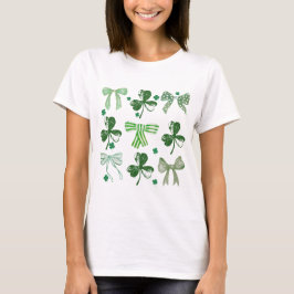 St. Patrick's Day Lucky Clover and Bow T Shirt