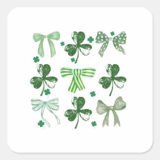 St. Patrick's Day Lucky Clover och Bow Fyrkantigt Klistermärke