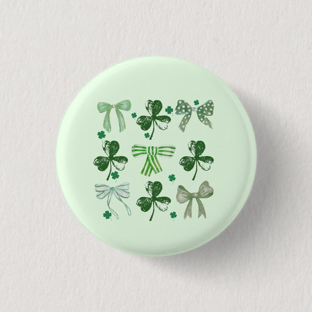 St. Patrick's Day Lucky Clover och Bow Knapp (Framsida)