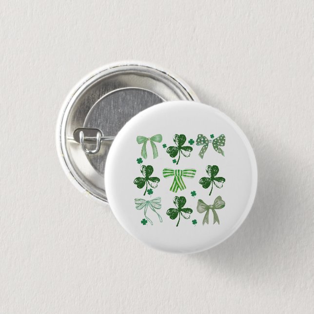 St. Patrick's Day Lucky Clover och Bow Knapp (Framsida & baksida)