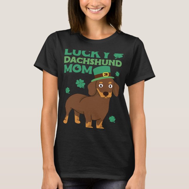 St patrick's day Lucky Dachshund Mamma T Shirt (Framsida)