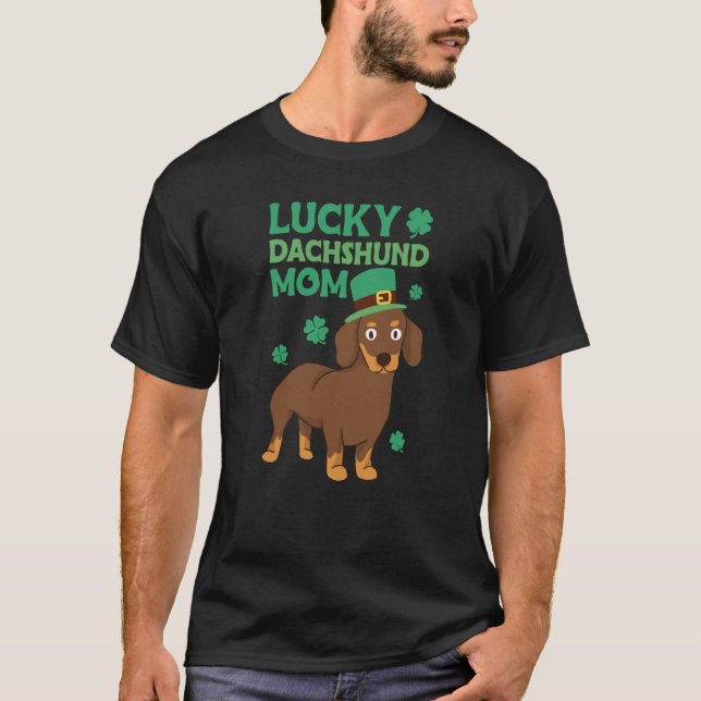 St Patrick's Day Lucky Dachshund Mom T Shirt (Framsida)