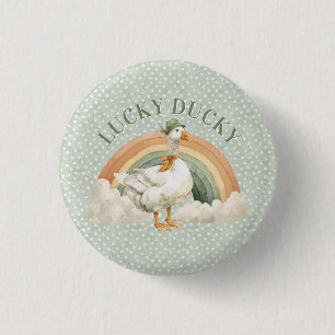 St Patricks Day Lucky Ducky med regnbåge Knapp