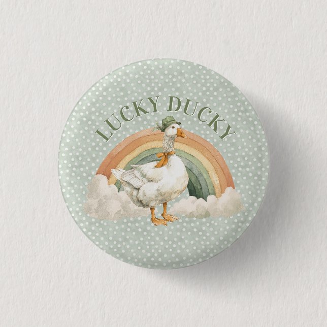 St Patricks Day Lucky Ducky med regnbåge Knapp (Framsida)